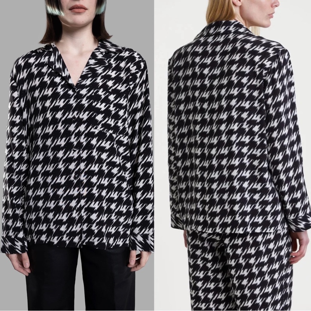 Anine Bing Womens Aiden B/W Collar Long Sleeve Button-Down Top Shirt Small